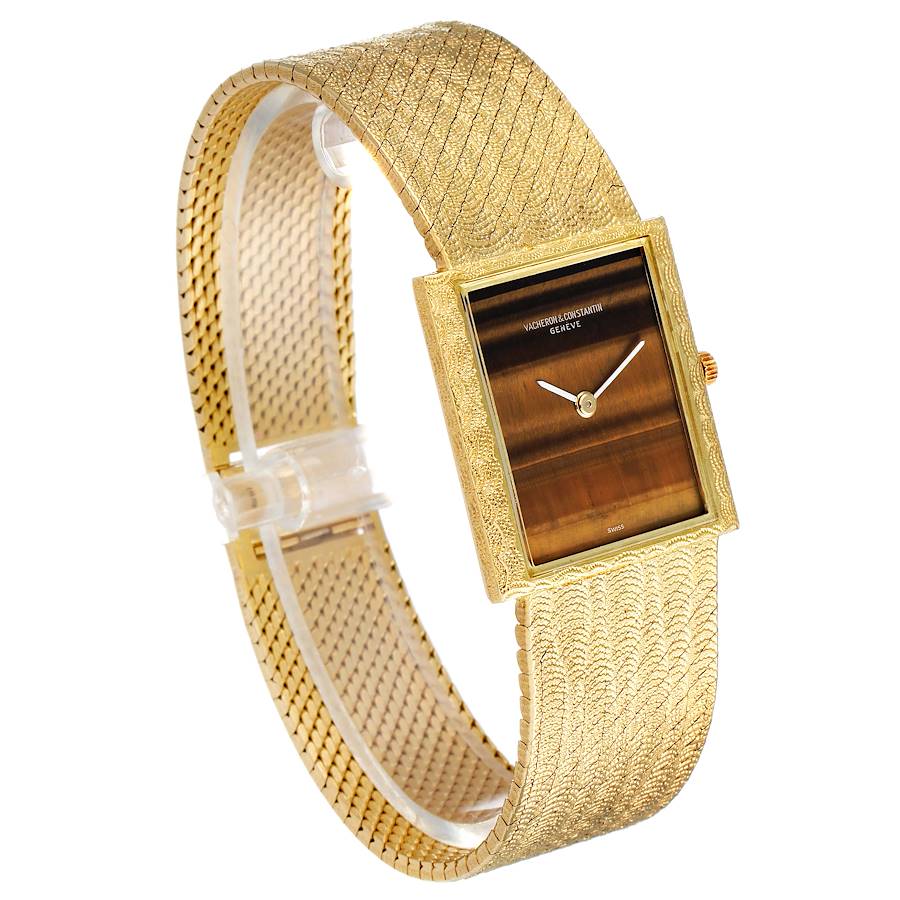 Vacheron Constantin 18k Yellow Gold Tiger Eye Stone Dial Vintage Watch 7255