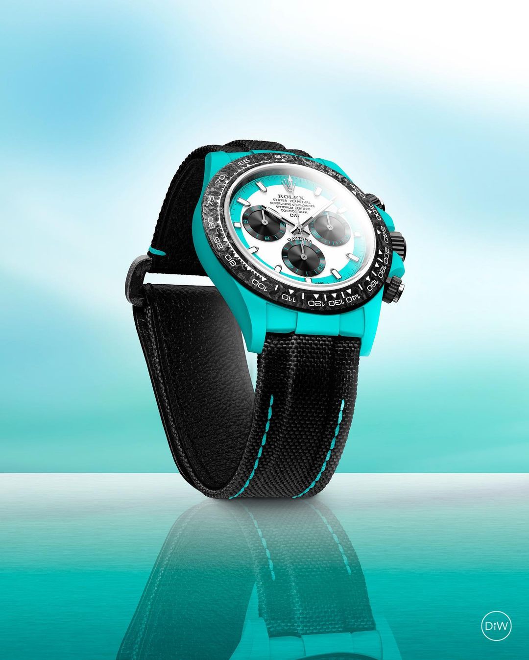 ROLEX Diw Daytona quartz fiber celeste invert 40mm oyster black