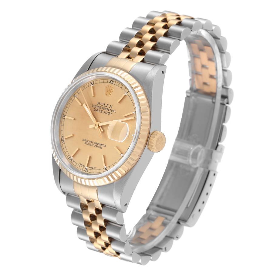 Rolex Datejust Steel Yellow Gold Champagne Linen Dial Mens Watch 16233