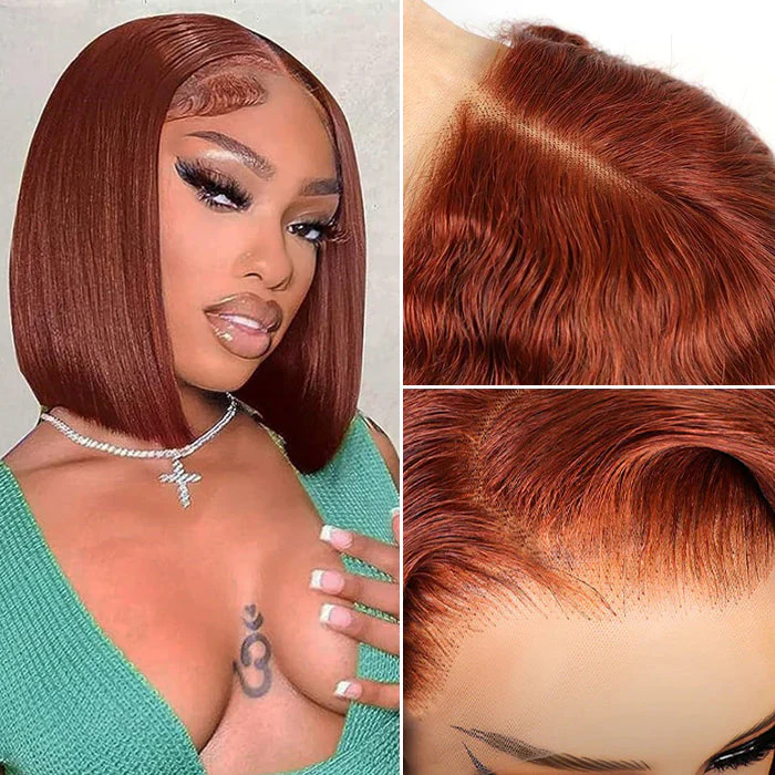 $100 OFF Code: MS100 |  4x4 Lace #33 Reddish Brown Straight Bob Wig