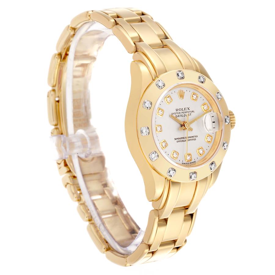 Rolex Pearlmaster Yellow Gold Silver Diamond Ladies Watch 69318