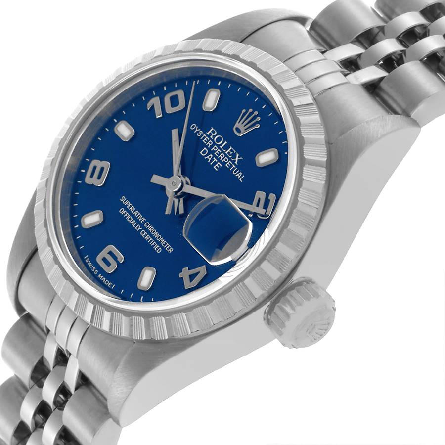 Rolex Date Blue Dial Jubilee Bracelet Steel Ladies Watch 79240 Papers