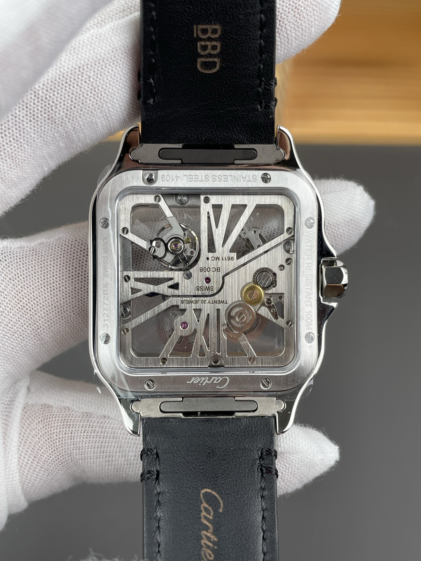Santos Skeleton Series Leather Strap Two-Tone Dial