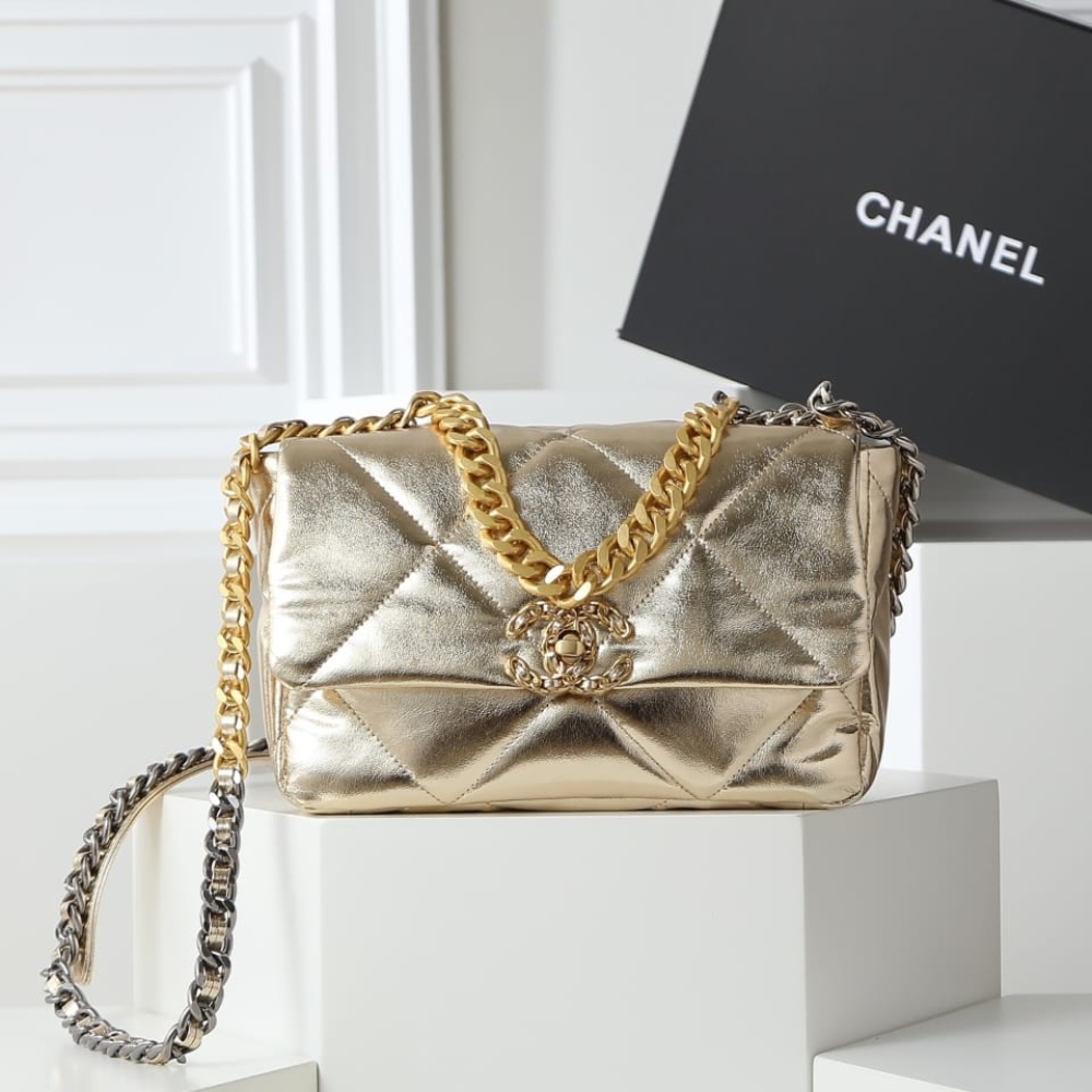 Chanel 19 Handbag Metallic Gold And Silver Tone 26Cm As1160 B05457 Nc293