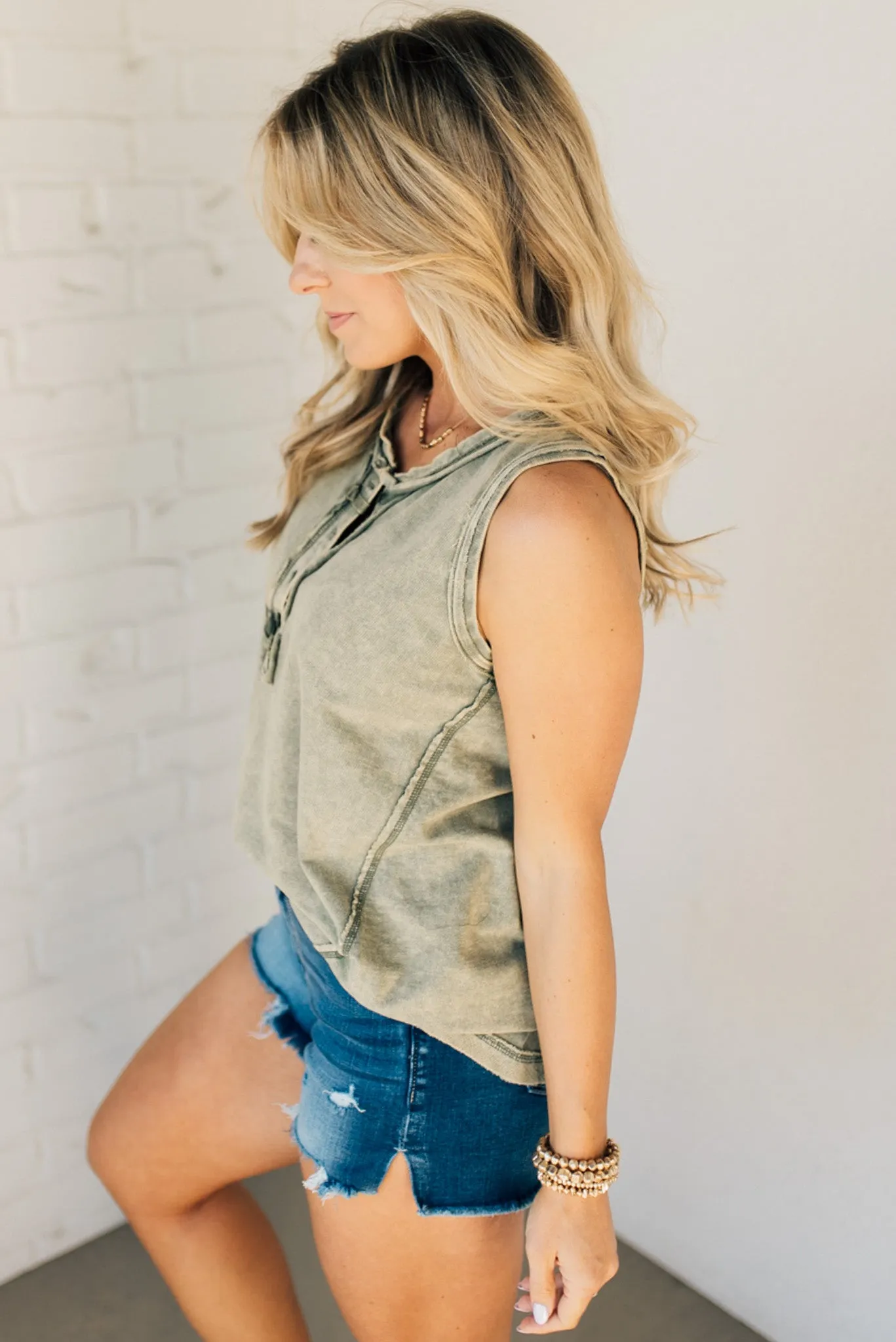 🔥2024 SUMMER HOT🔥BUTTON MIX WASHED HENLEY TANK(48% OFF TODAY!!!)
