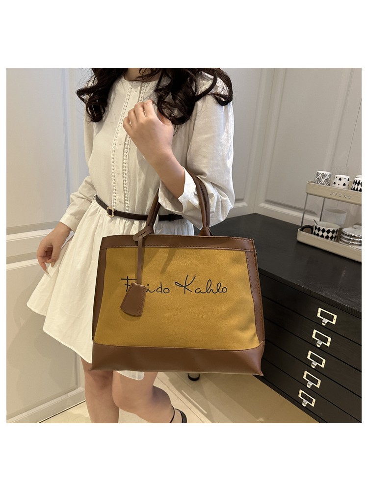 Colorblock Letter Zipper Nylon Tote Bag