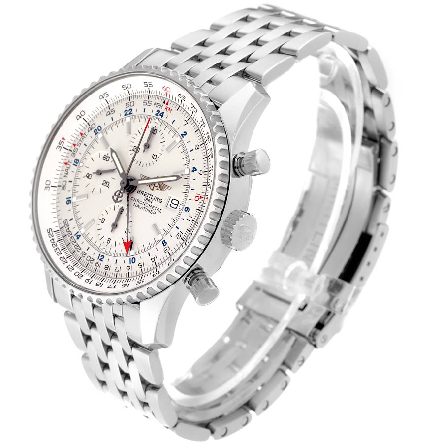 Breitling Navitimer World GMT Silver Dial Steel Mens Watch A24322