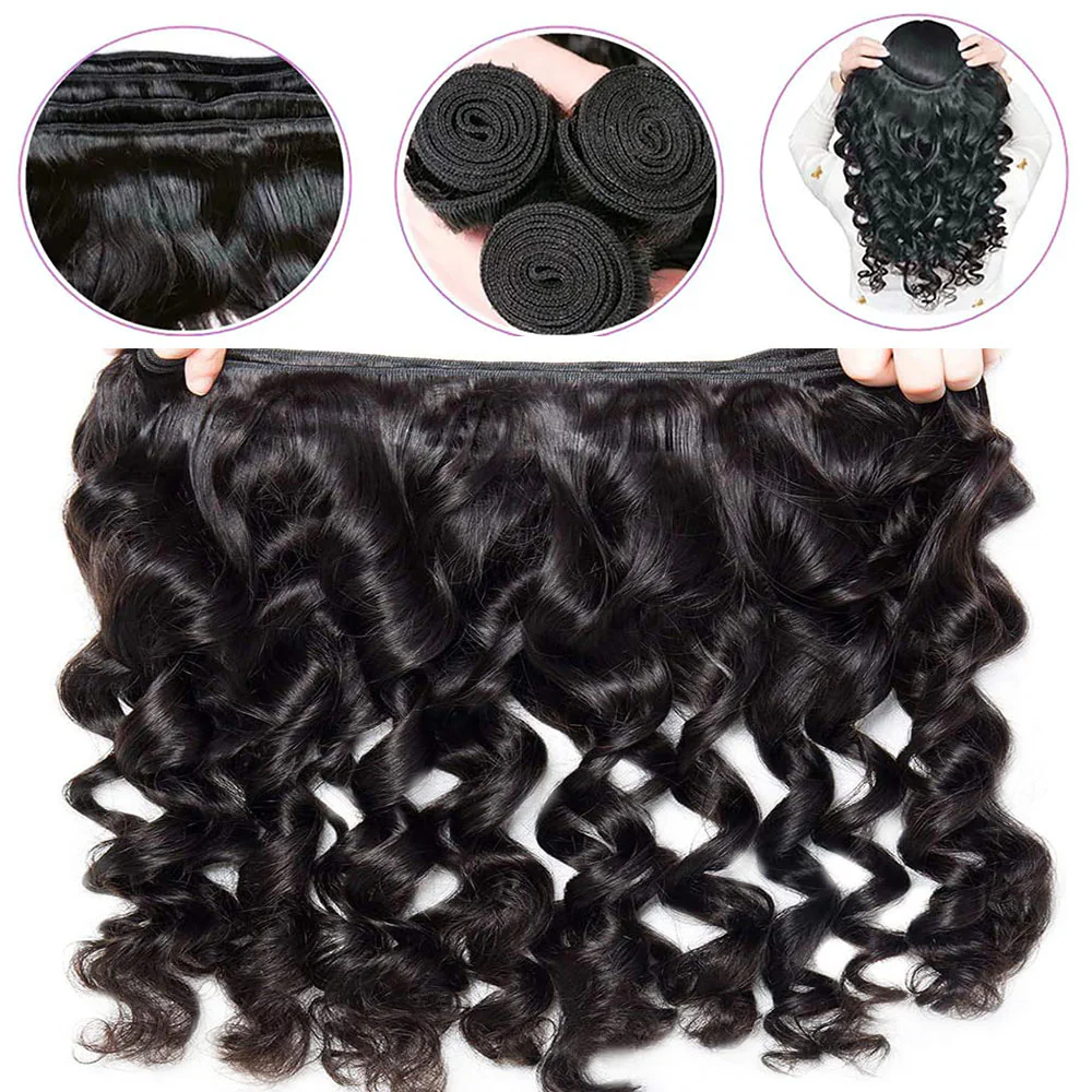 Megalook 10A Loose Wave Bundles Brazilian Hair Weave Extensions 3 Pcs Remy Human Hair Wefts