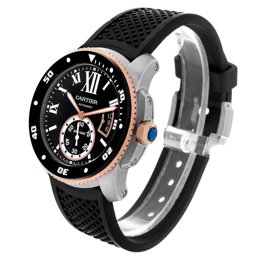 Cartier Calibre Diver Steel Rose Gold Black Dial Mens Watch W7100055