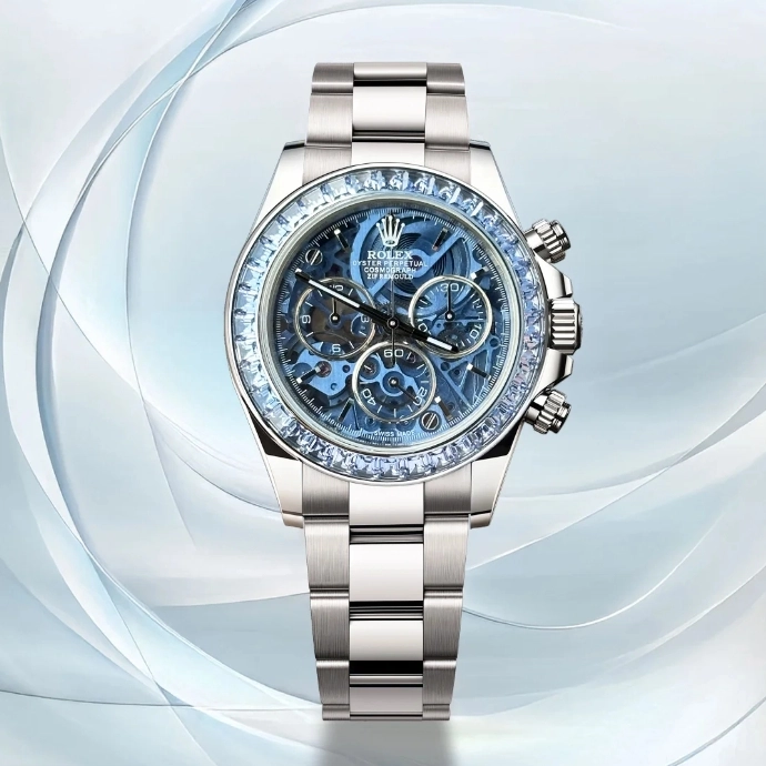 Daytona Arolla N6F Glacial Blue Crystal Skeleton Dial Diamonds Bezel Best Edition on Oyster Bracelet SA4130