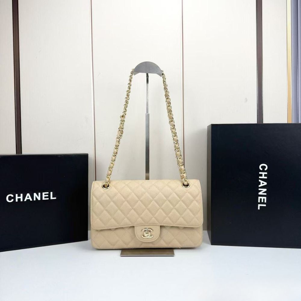 Chanel Classic Medium Double Flap Bag Beige 25cm A01113 Y04059 NZG77