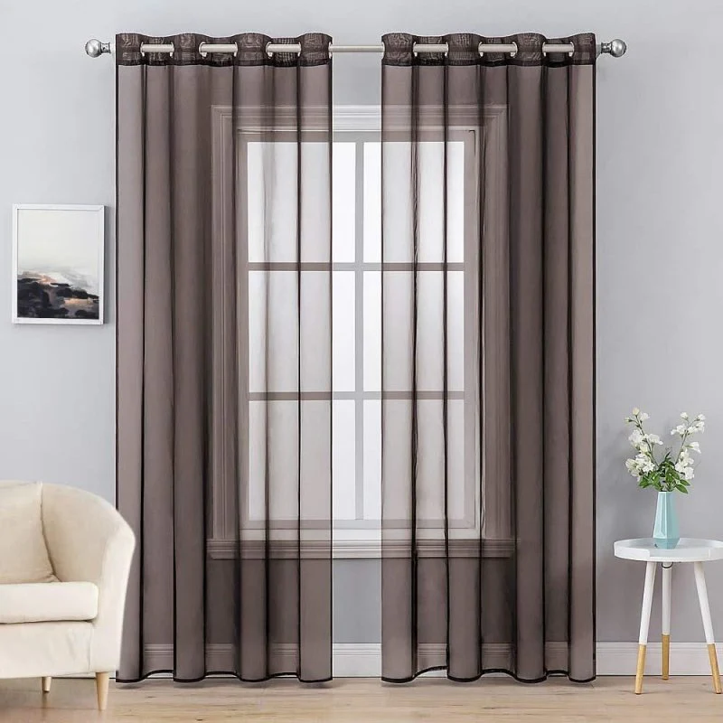 Solid Sheer Curtains Elegant Grommet Window Voile Panels Drapes Treatment 2 Panels