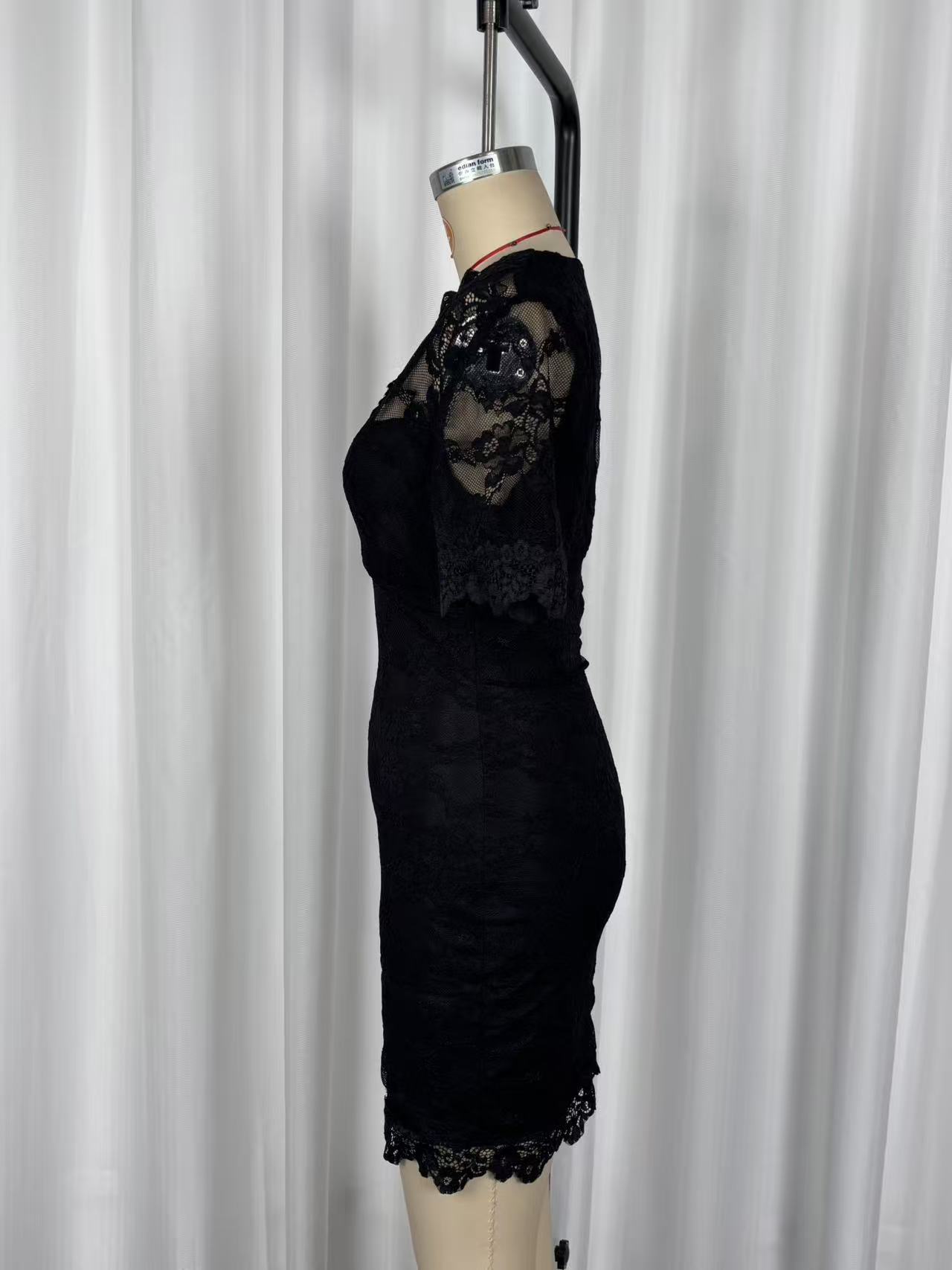 Women Sexy V-Neck Lace See-Through Bodycon Dress