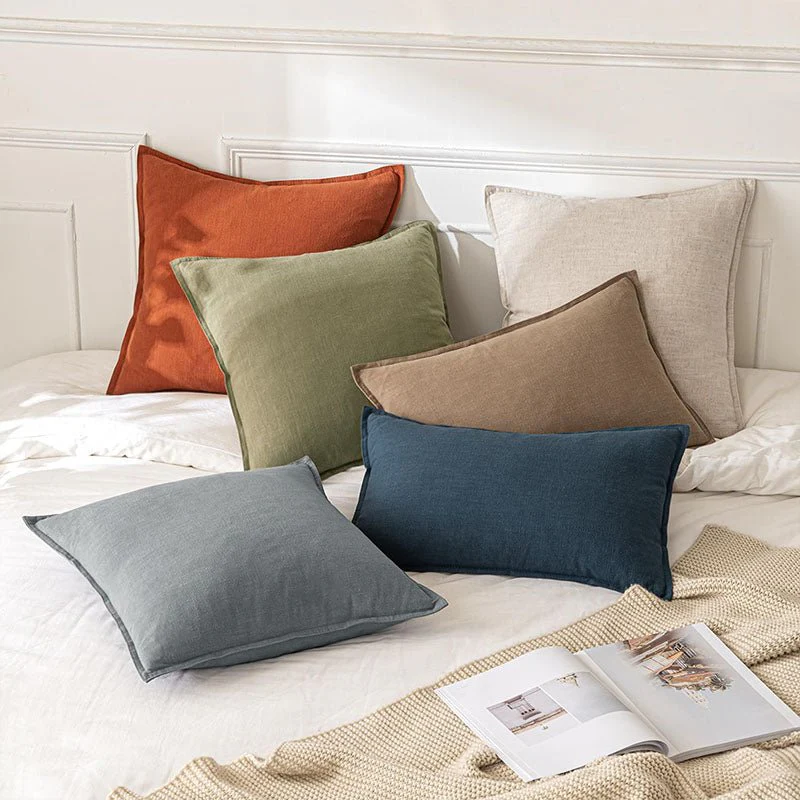 Decorative Linen Boho Farmhouse Neutral Couch Throw Pillows Covers (Pack of 2)