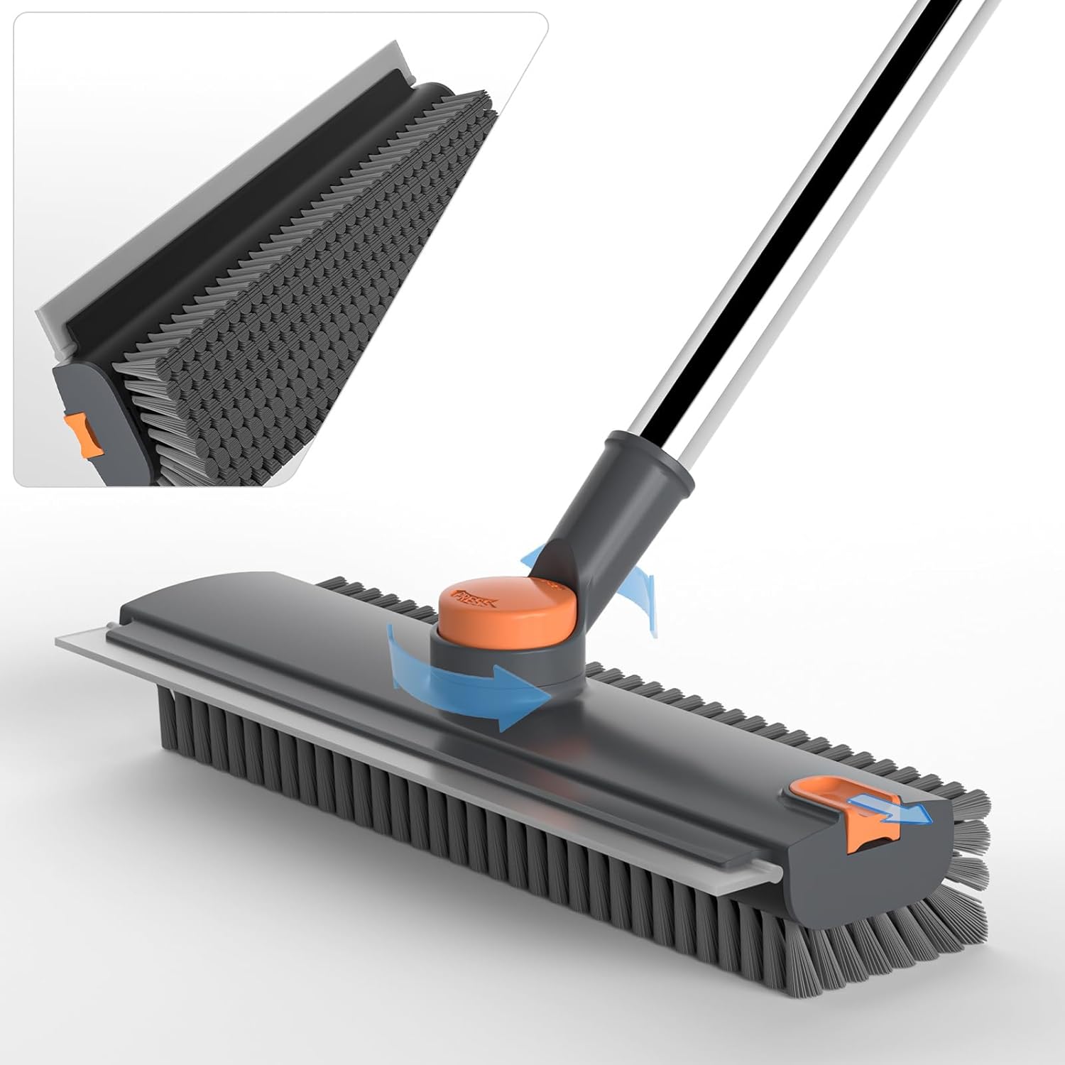 Scrub Brush with Long Handle, Floor Scrub Brush Squeegee Broom for Cleaning, 3 in 1 Shower Scrubber Floor Broom Squeegee for Concrete Tile Wall Deck Patio Grey