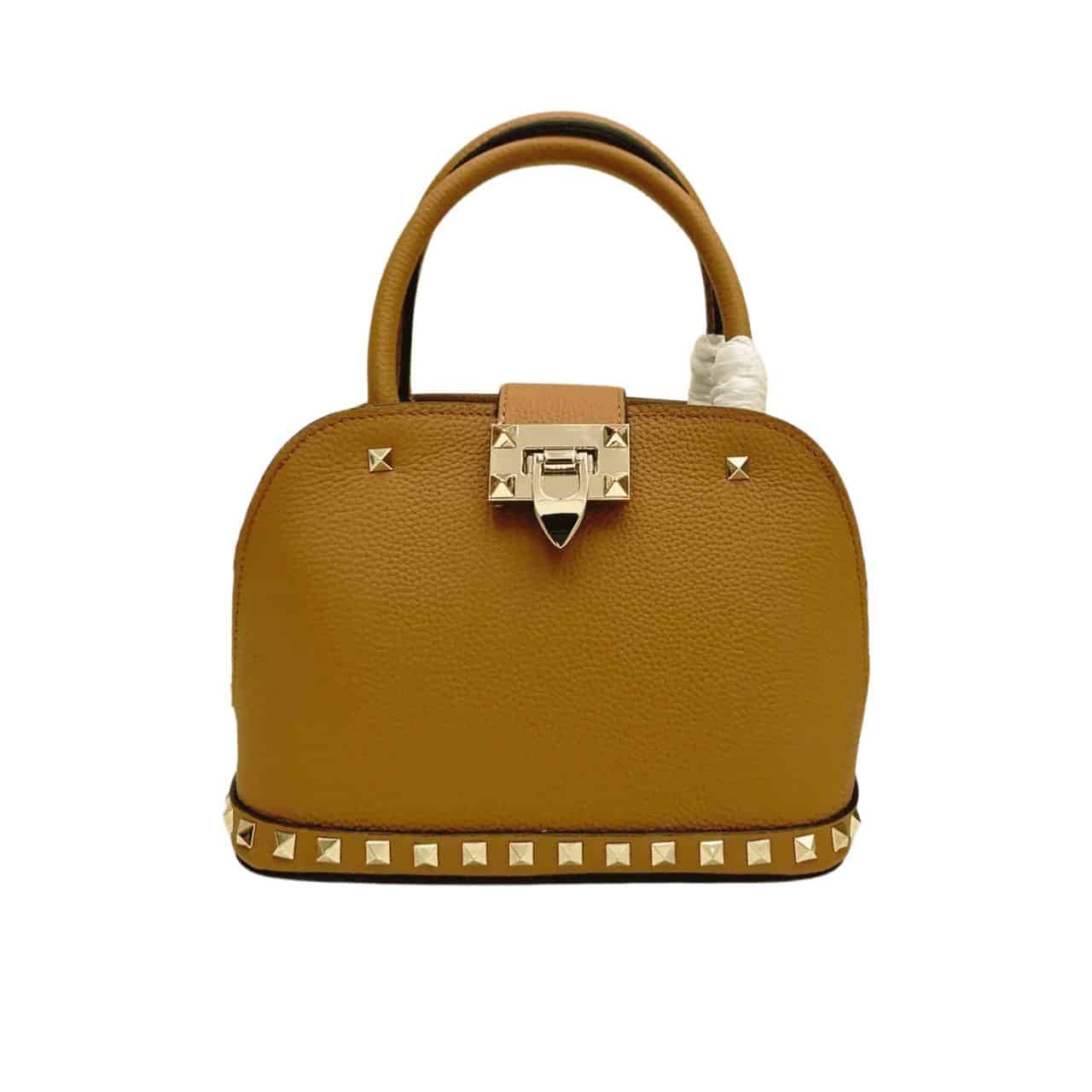 Valentino Garavani Rockstud Handbag In Grainy Leather Brown 21Cm