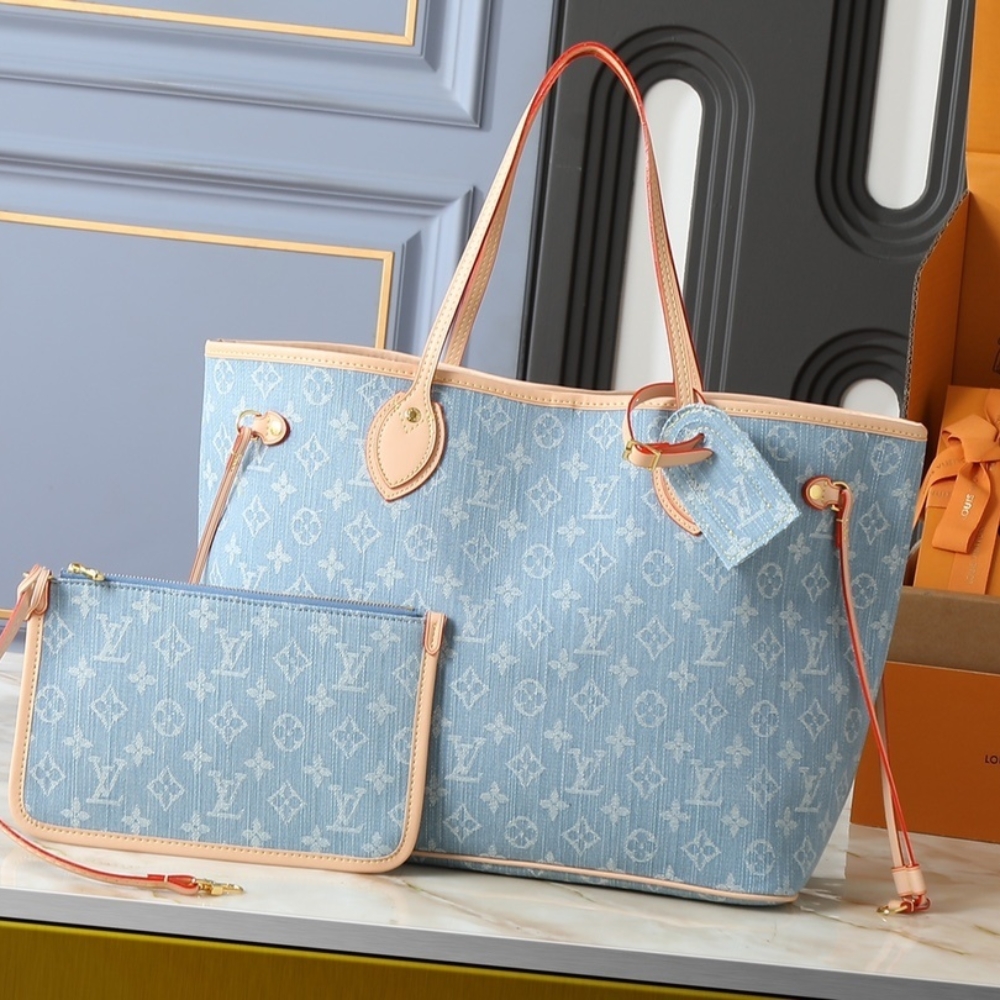 Louis Vuitton Neverfull Mm Bag Monogram Denim Blue 31Cm