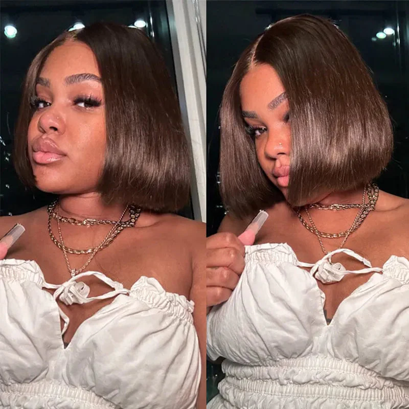 Megalook 6x5 Invisible Knots Glueless Chocolate Brown Straight Bob Wigs Realistic Hairline Beginner Friendly