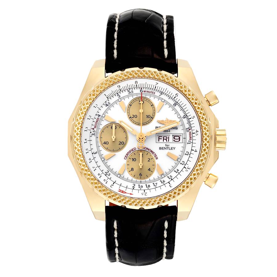 Breitling Bentley Motors GT White Dial Yellow Gold Mens Watch K13362