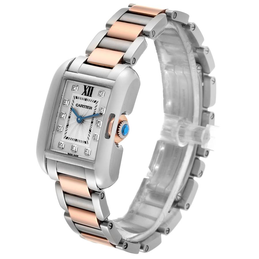 Cartier Tank Anglaise Small Steel Rose Gold Diamond Dial Watch WT100024 Papers