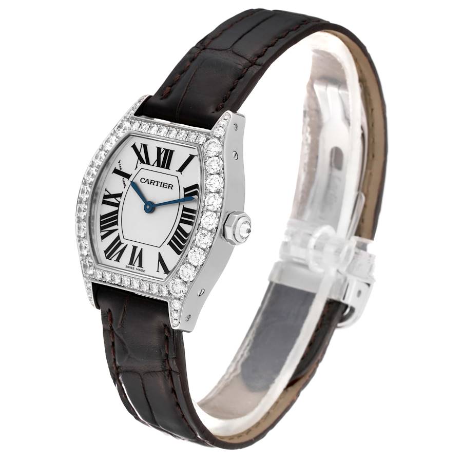 Cartier Tortue White Gold Diamond Black Strap Ladies Watch WA507231