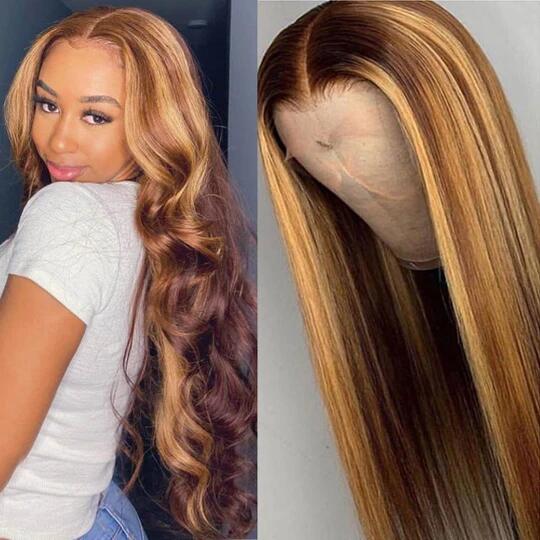 Special offer | 24inch = $169.99 Megalook Fashion Highlight Piano #4/27 Body wave 5x5 Wig Transparent Lace