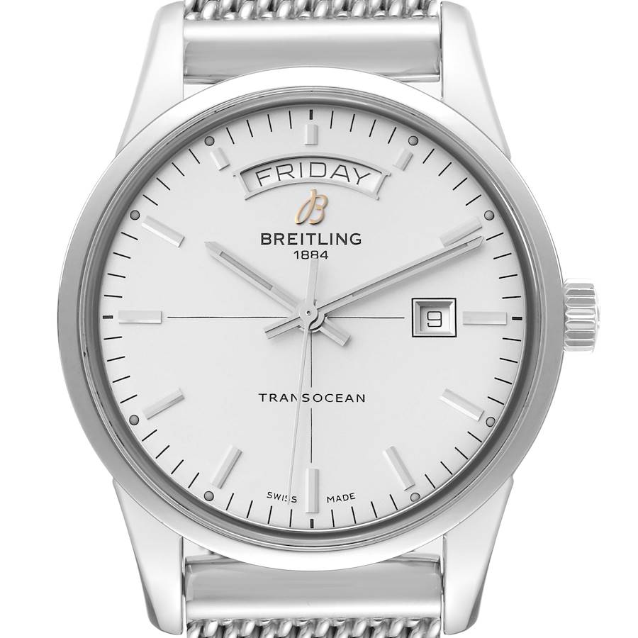 Breitling Transocean Silver Dial Mesh Bracelet Steel Mens Watch A45310