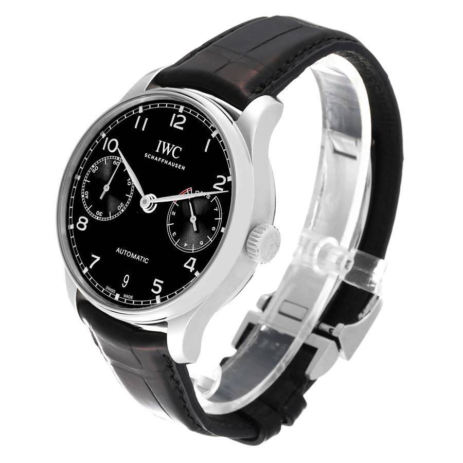 IWC Portuguese Chrono 7 Day Black Dial Steel Mens Watch IW500703