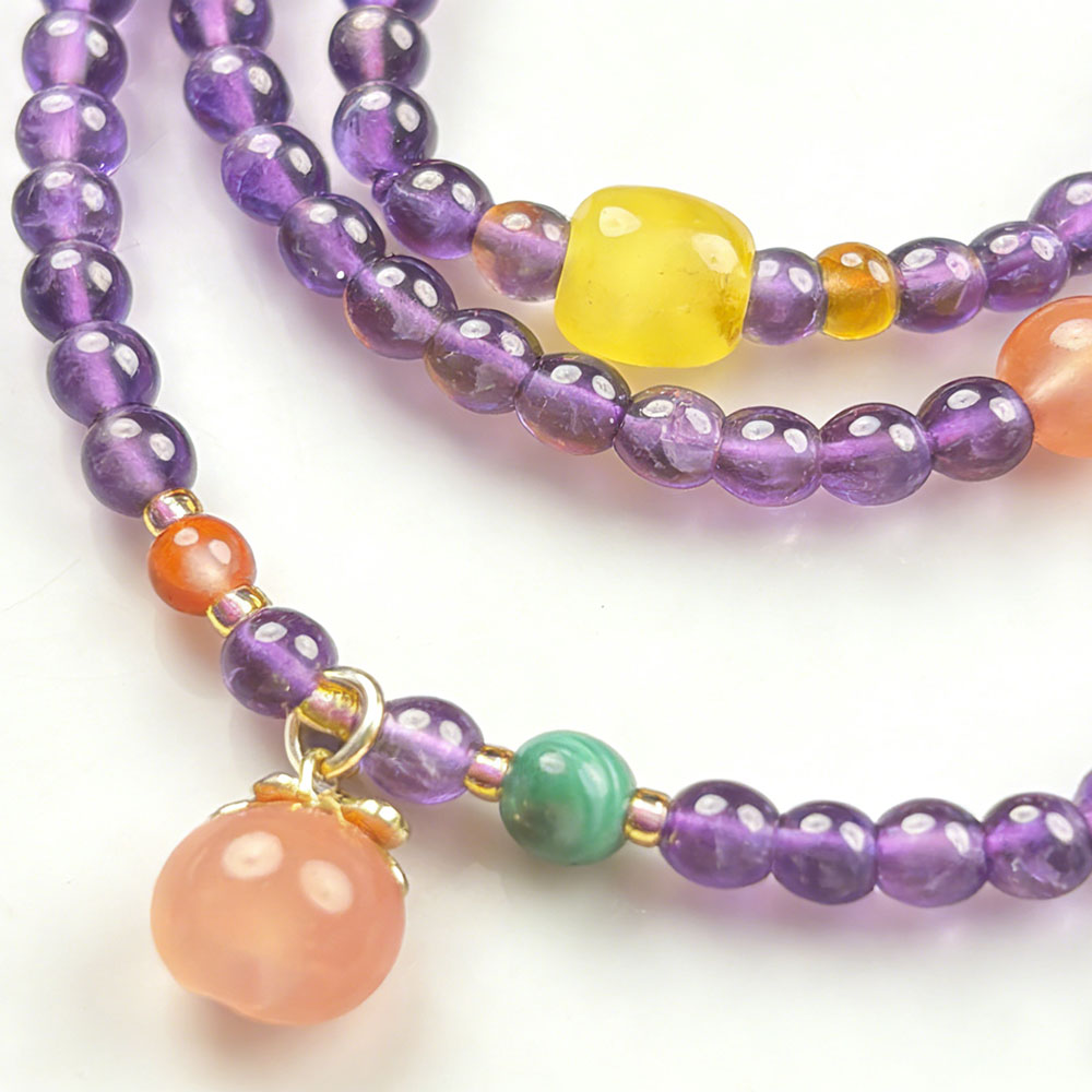 4mm Amethyst Peach Necklace | Spiritual Protection, Calm & Positive Energy
