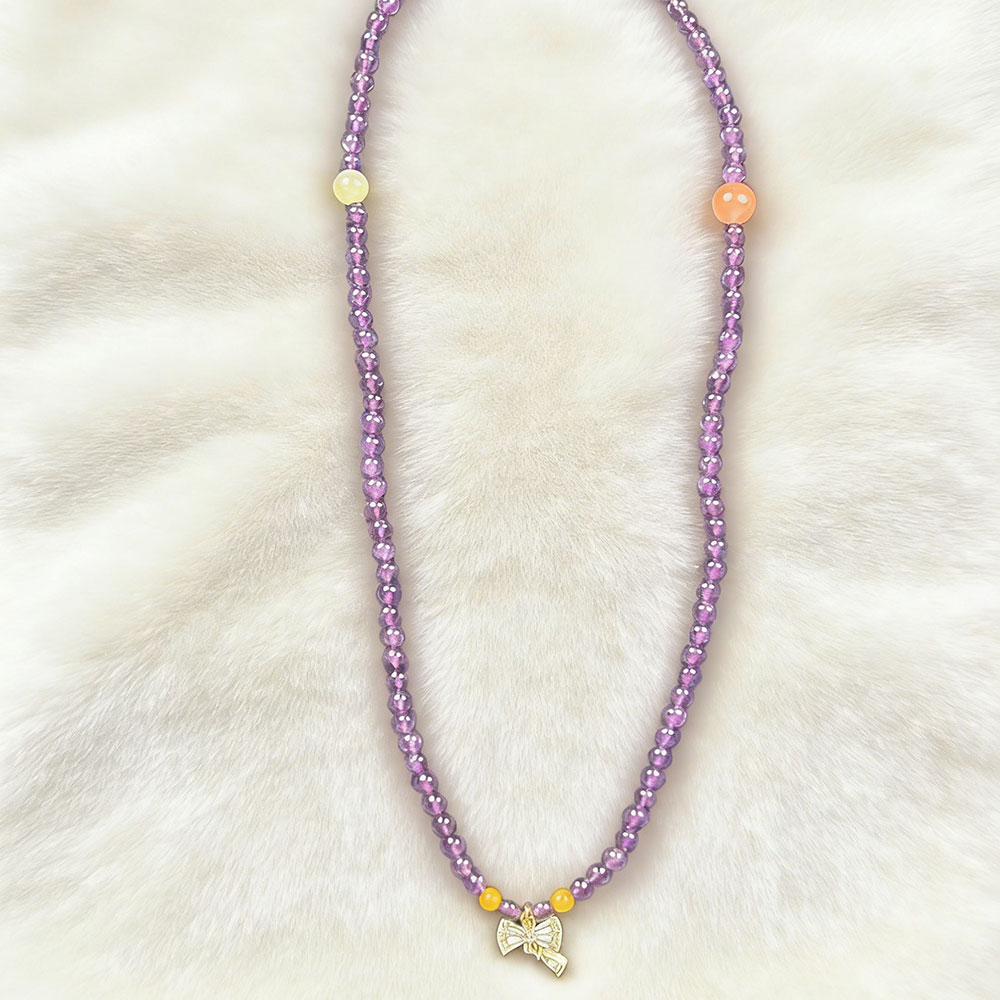 5mm Amethyst Bow Necklace | Spiritual Calm, Protection & Intuition