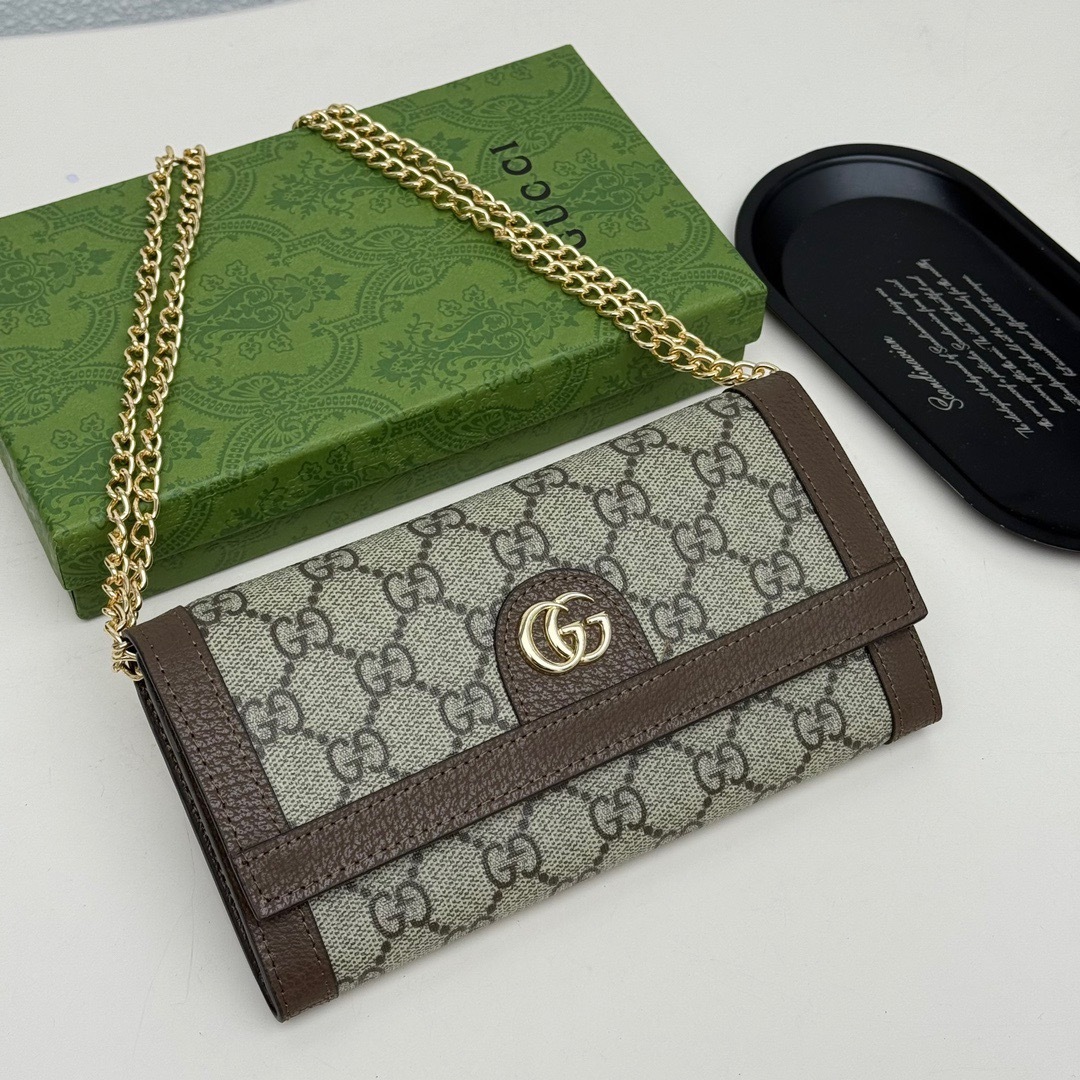 Gucci Ophidia Chain Wallet Beige Gg Supreme Canvas 19Cm 772309K9Gsg8367