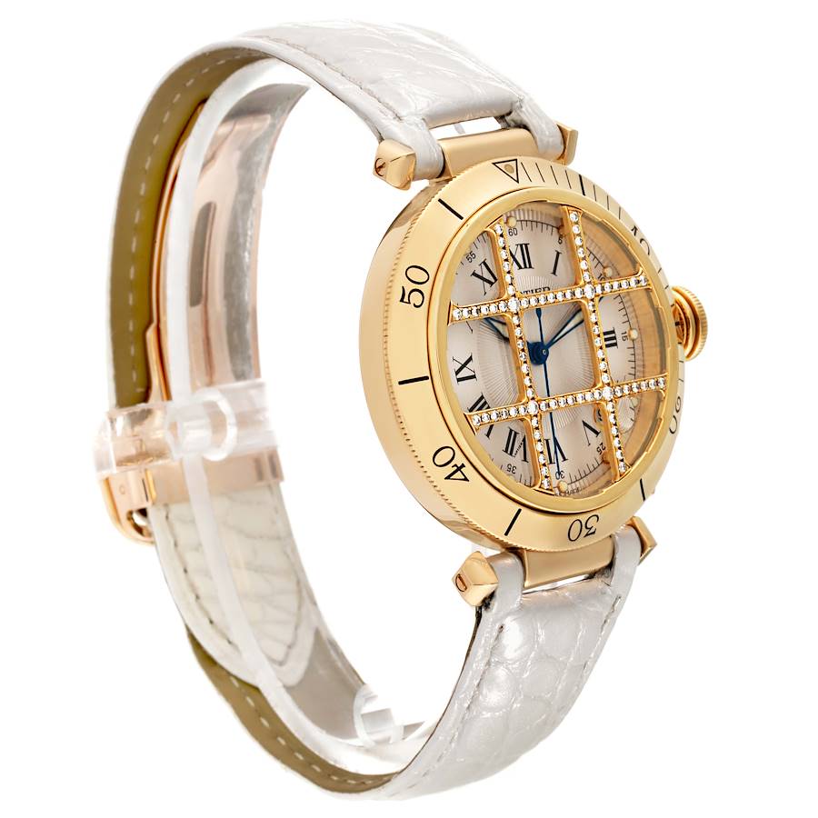 Cartier Pasha Grid 38 Yellow Gold Diamond Silver Dial Mens Watch 1023