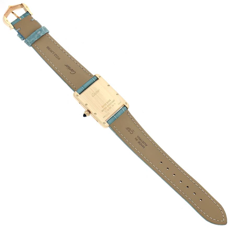 Cartier Tank Louis Yellow Gold Teal Leather Strap Mens Watch W1529756