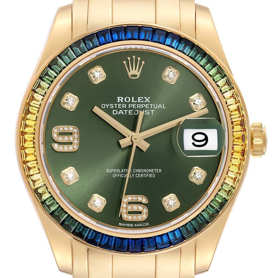 Rolex Pearlmaster Yellow Gold Sapphire Bezel Mens Watch 86348