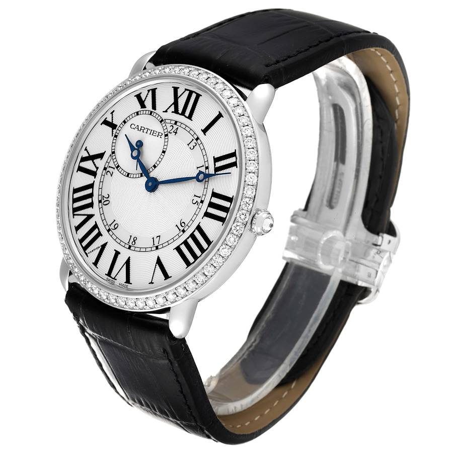 Cartier Ronde Louis White Gold Diamond Bezel Mens Watch WR007002