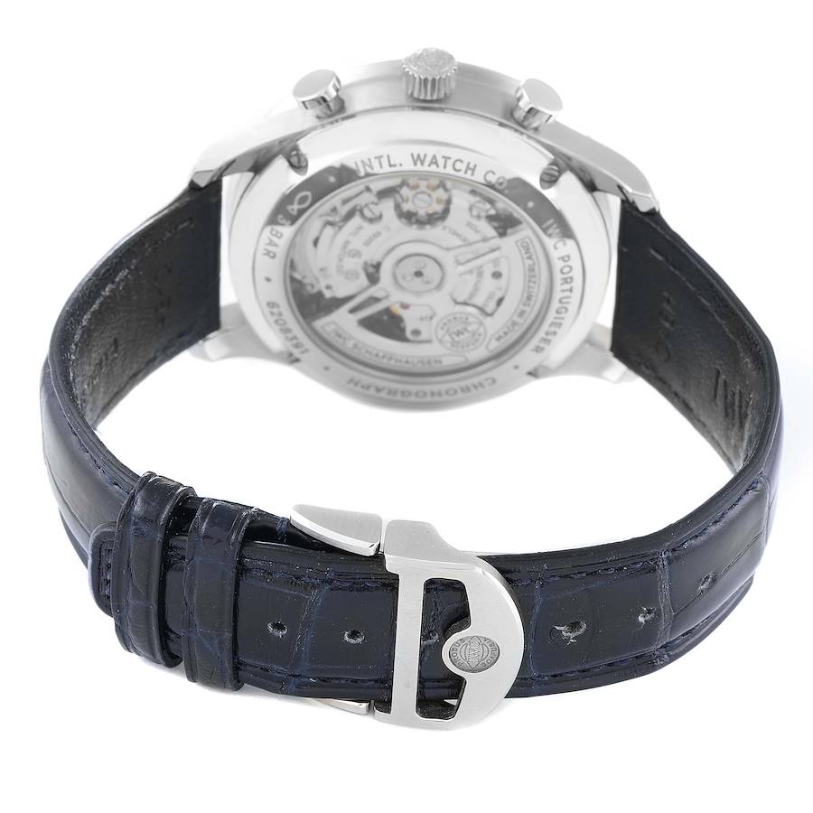 IWC Portugieser Chrono Silver Dial Blue Hands Steel Mens Watch IW371605