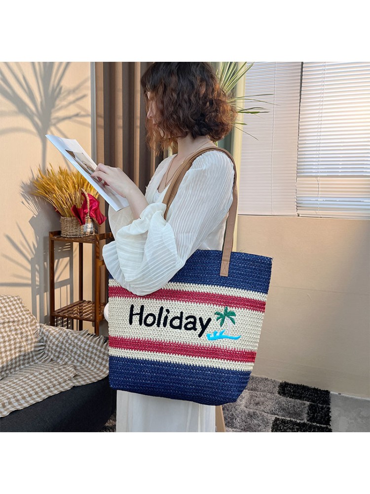 Bohemian Letter Pattern Straw Tote Bag