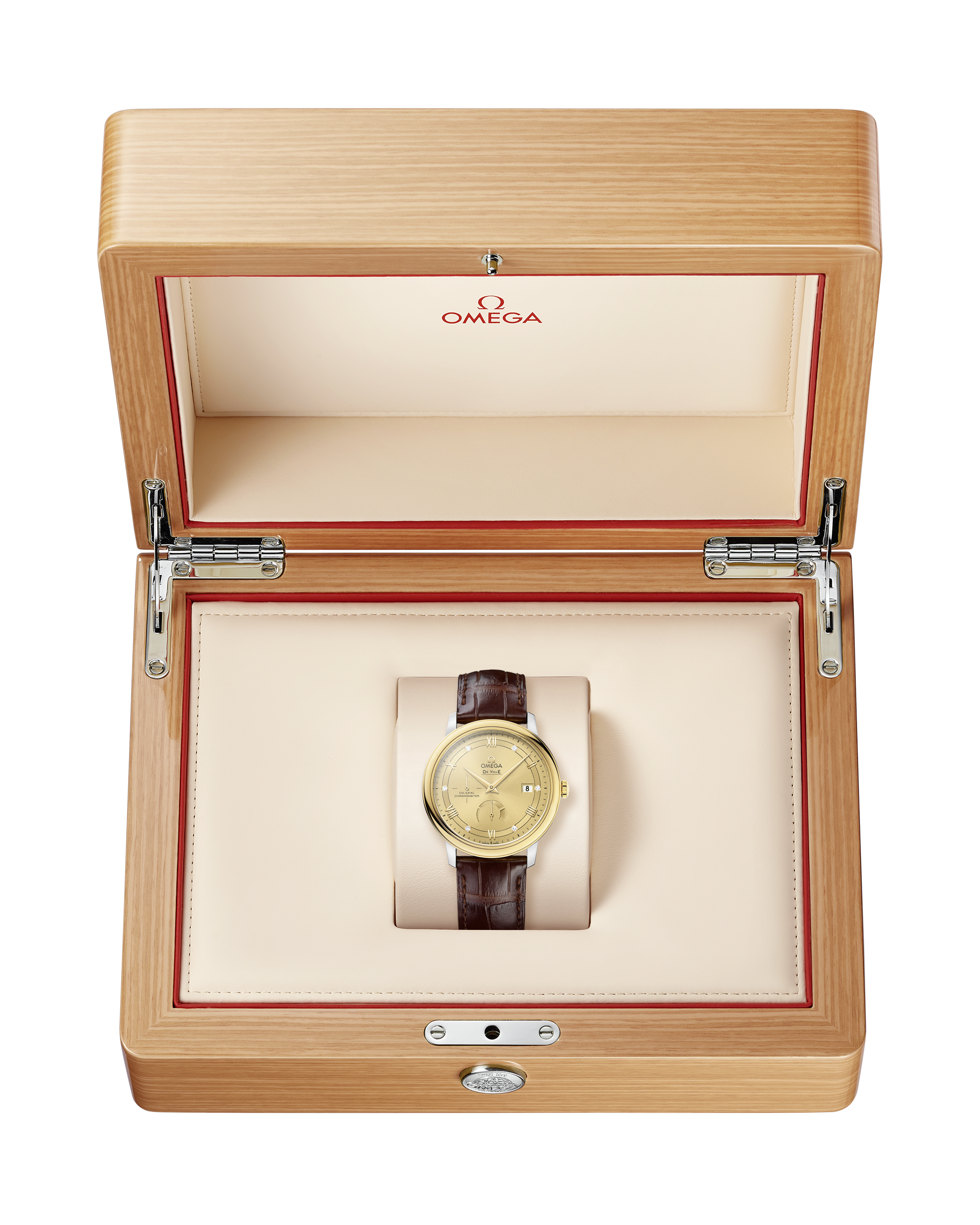 De Vil Prestige​ 39.5 mm, Steel ‑ yellow gold leather strap