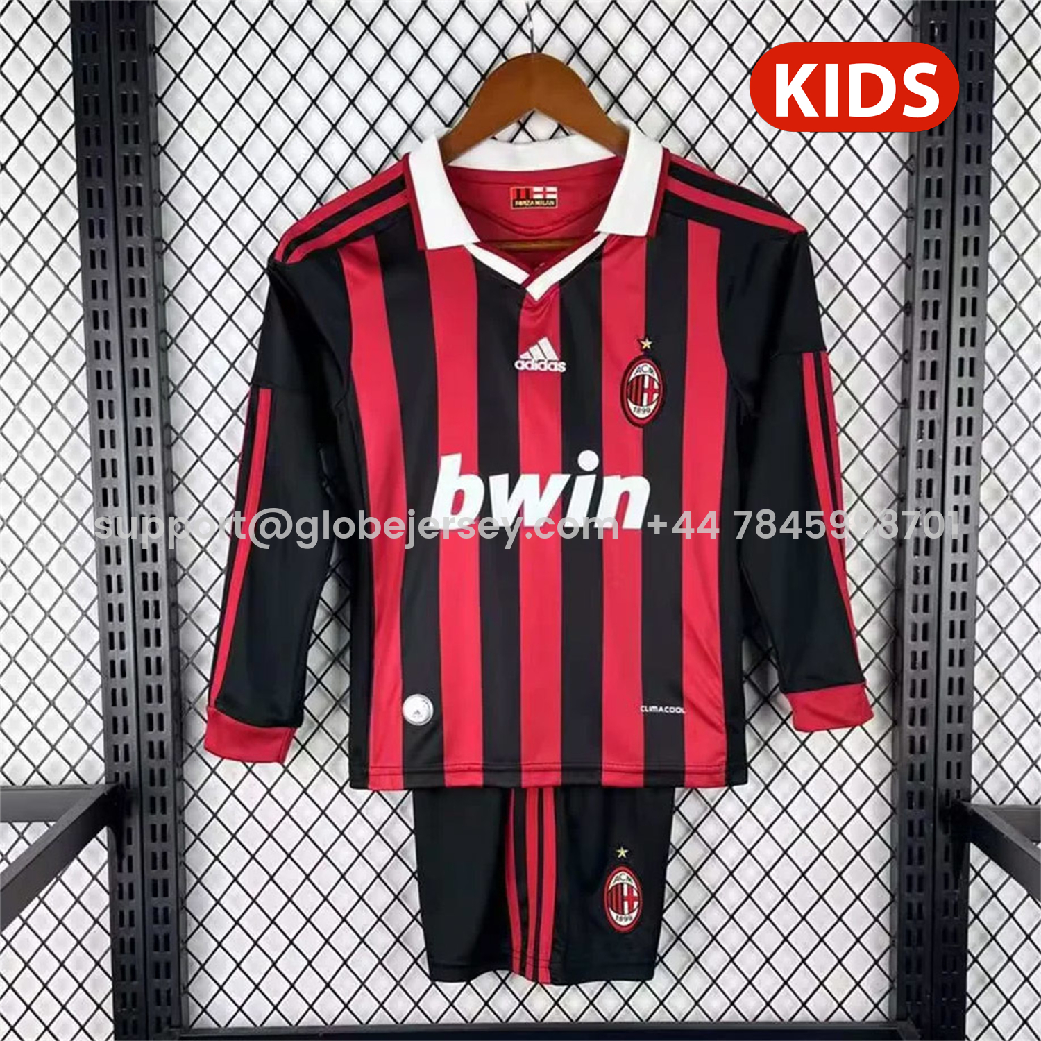 Retro AC Milan 2009-10 Home Red Long Sleeves Kids Kit