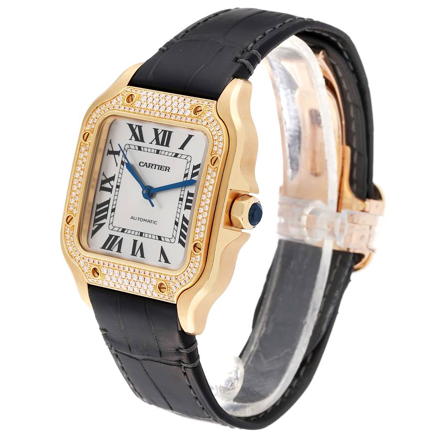Cartier Santos Midsize Yellow Gold Diamond Mens Watch WJSA0008
