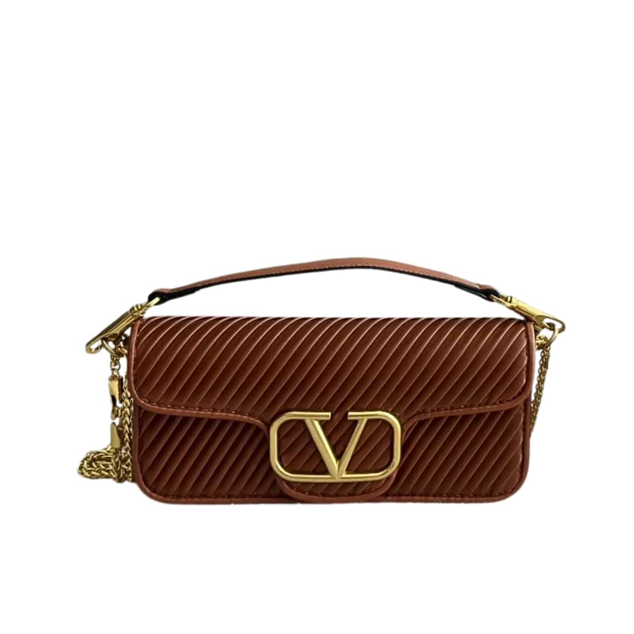 Valentino Garavani Locò Shoulder Bag In Pleated Nappa Brown