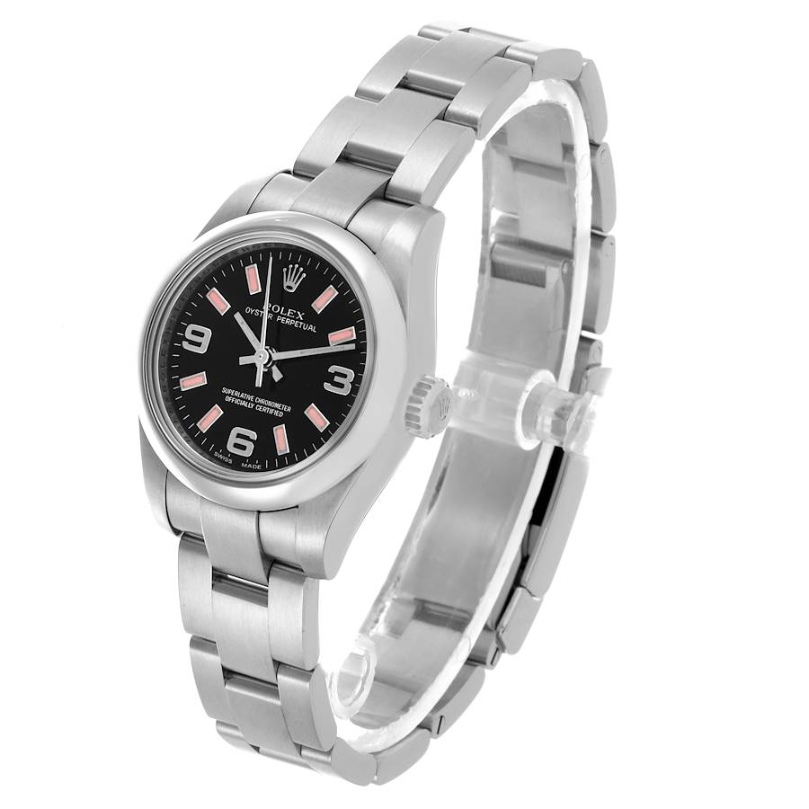 Rolex Oyster Perpetual Black Dial Pink Hour Markers Ladies Watch 176200