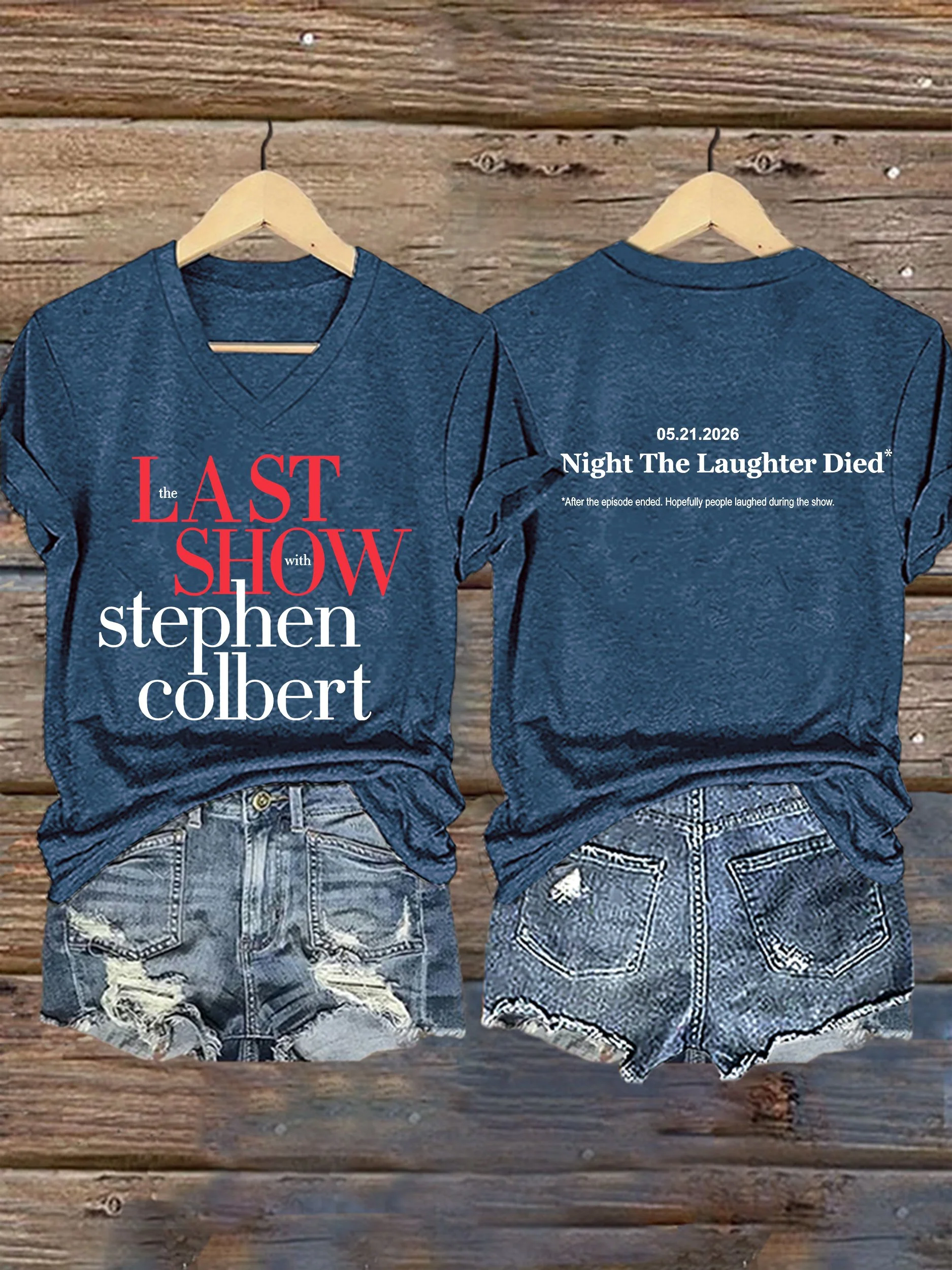 V-Neck Retro Last Show 05.21.2026 The Night The Laughter Died After The Episode Ended. Hopefully People Laughed During The Show Print T-Shirt