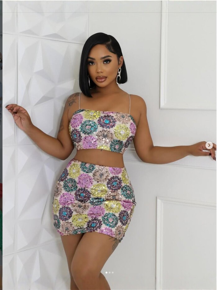 Women Printed Strapless Top and Skirt Sexy Two-Piece Set