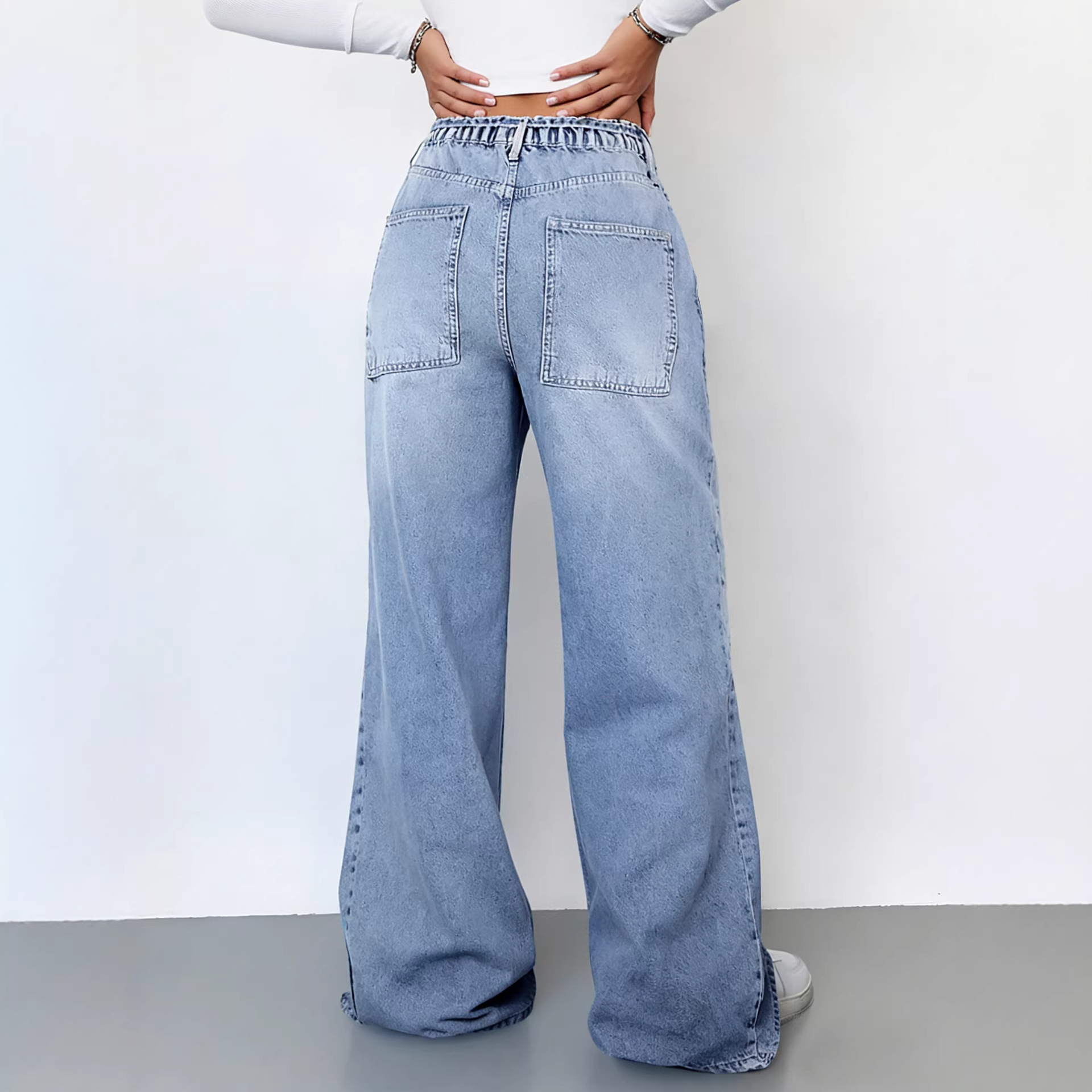 Women washed denim wide-leg Pant