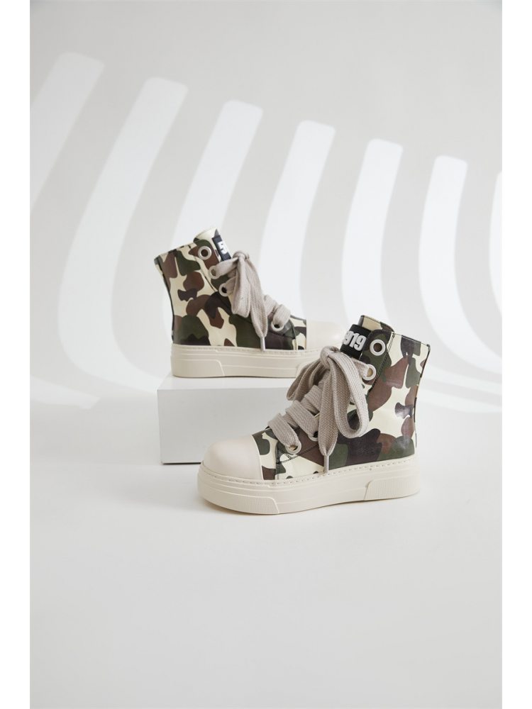 Camouflage Solid PU High Top Sneaker