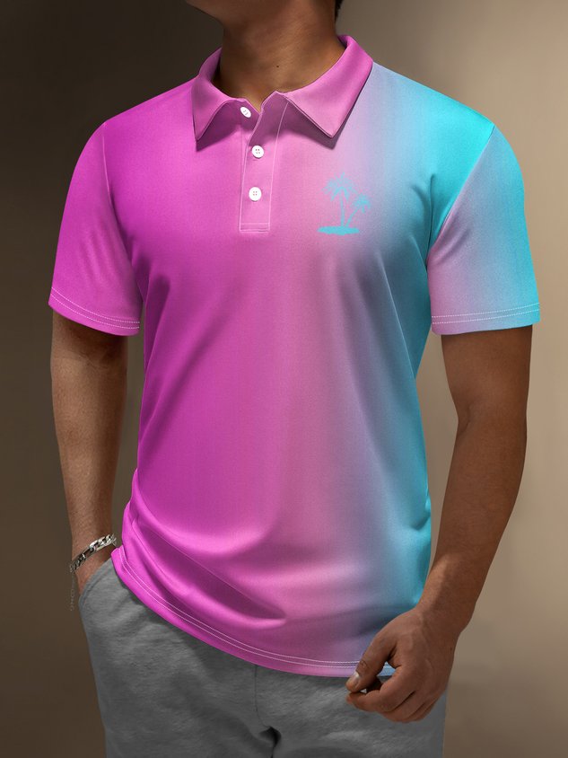 Moisture-Wicking Gradient Coconut Tree Short Sleeve Golf Polo