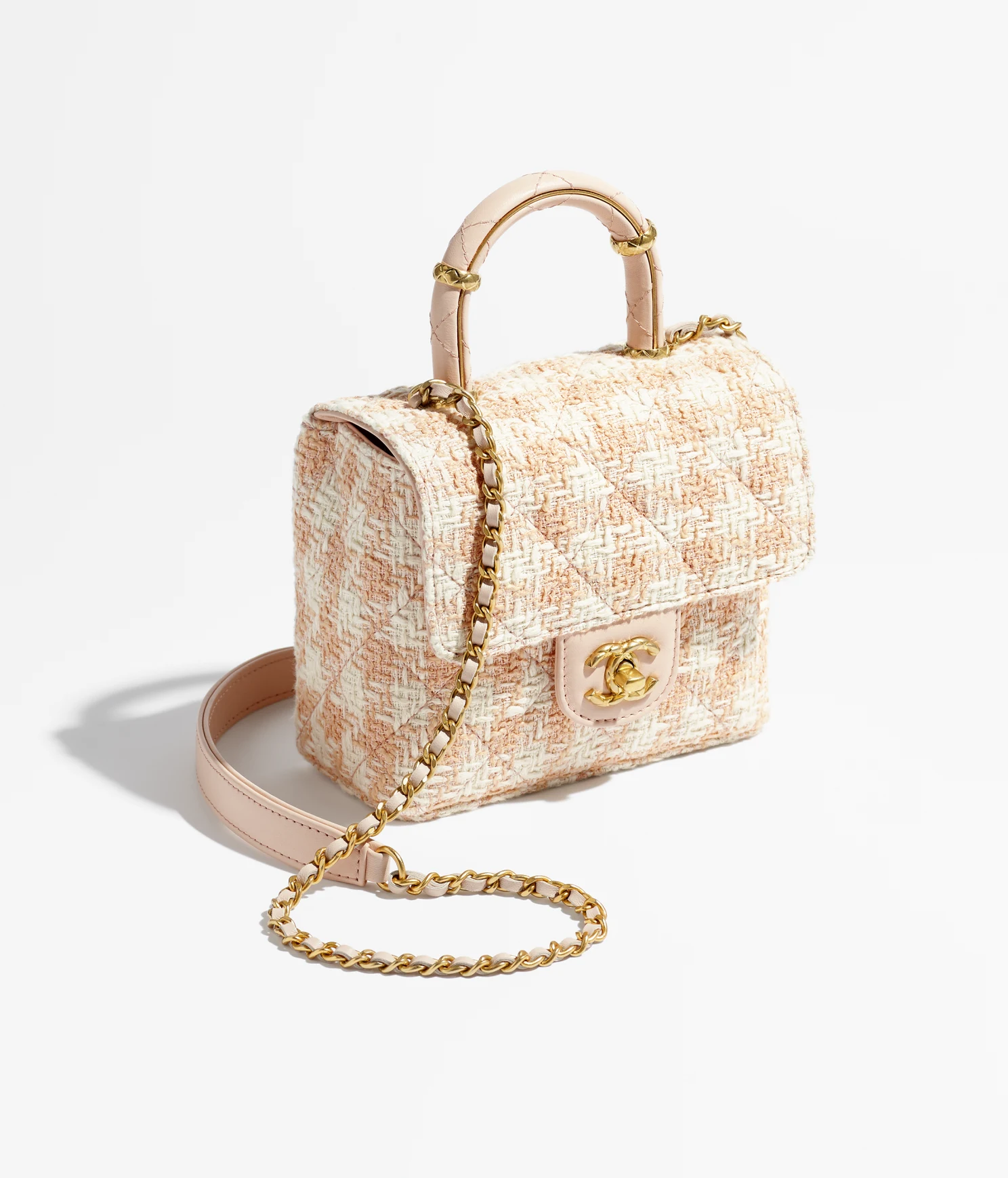 MINI FLAP BAG WITH TOP HANDLE-Orange & Ecru