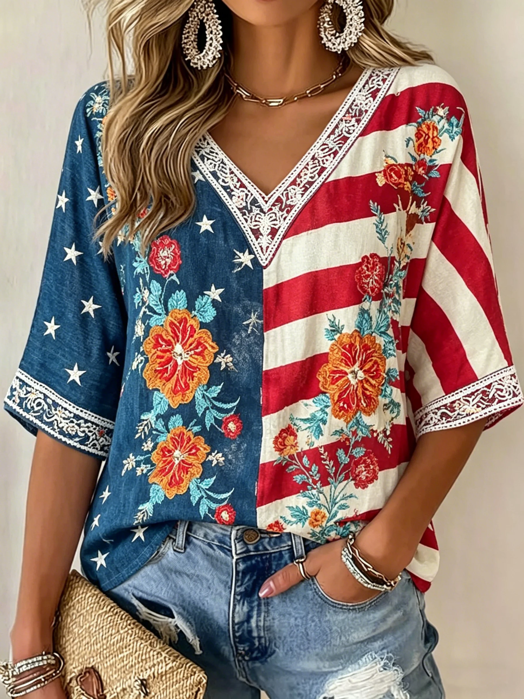 Women's 250th Anniversary Freedom Flower Art Print T-Shirt