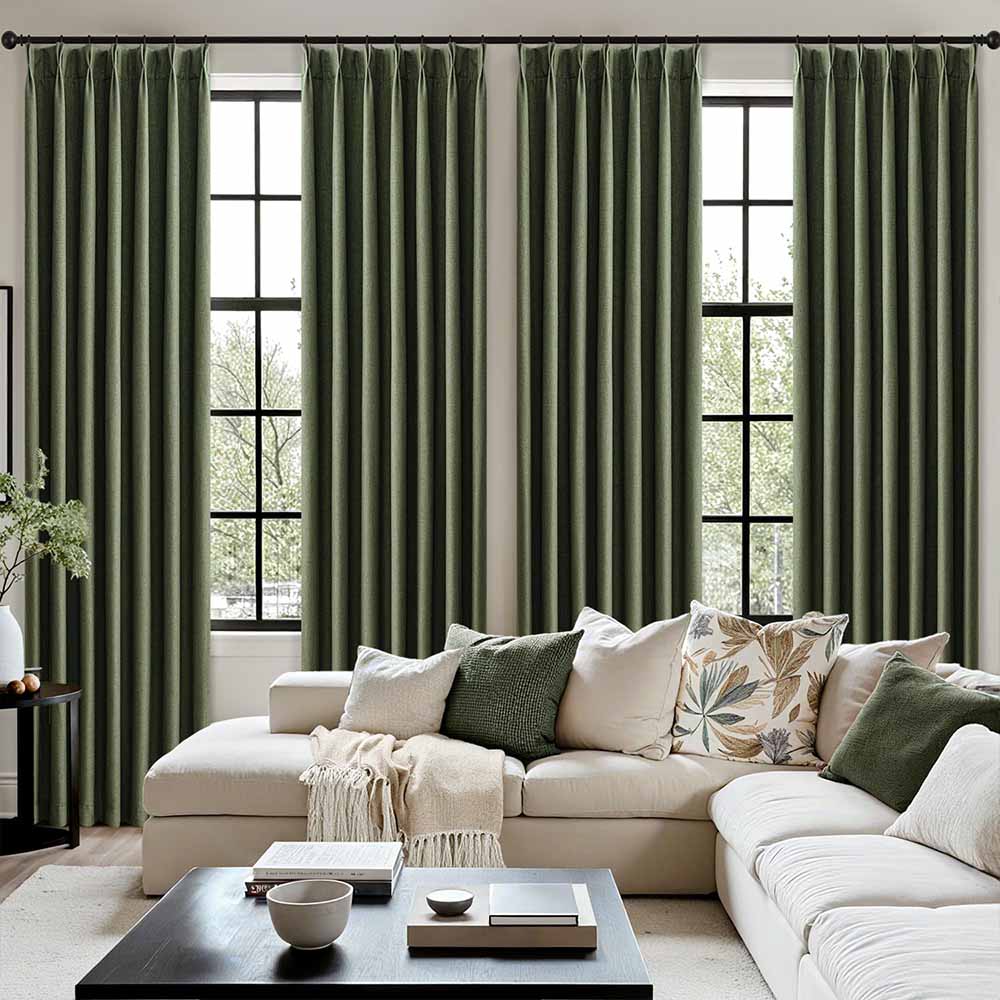 Natural Pinch Pleated 100% Blackout Linen Curtains (2 Panels)